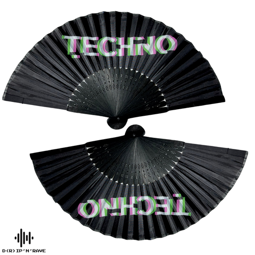 2 Pack Set Techno Rave Handfächer - Fächer klein stabil schwarz Bambus Holz - Sommer  Hand Fan Asiatische Deko für Geburtstag, Party, Club, Festival, Rave