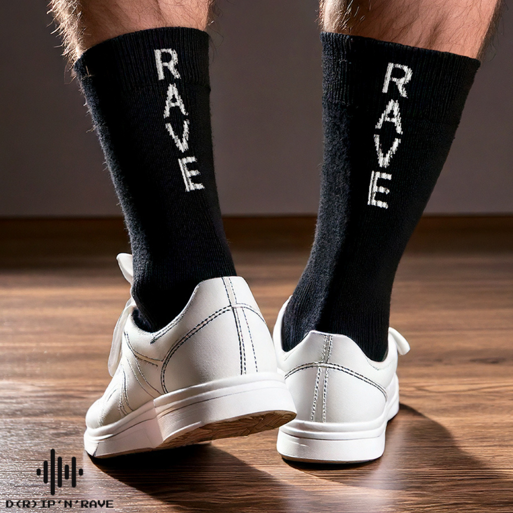 2 Paar Rave Techno Socken Unisex – Techno Festival Socken für Damen & Herren – Bequeme Baumwoll-Tennissocken als Outfit Accessoire für Club & EDM Party