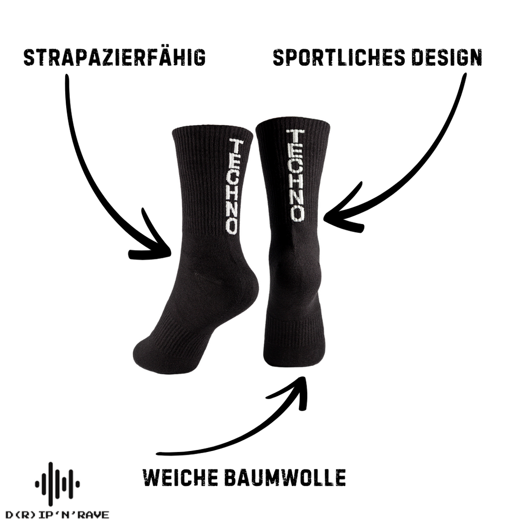 2 Paar Rave Techno Socken Unisex – Techno Festival Socken für Damen & Herren – Bequeme Baumwoll-Tennissocken als Outfit Accessoire für Club & EDM Party