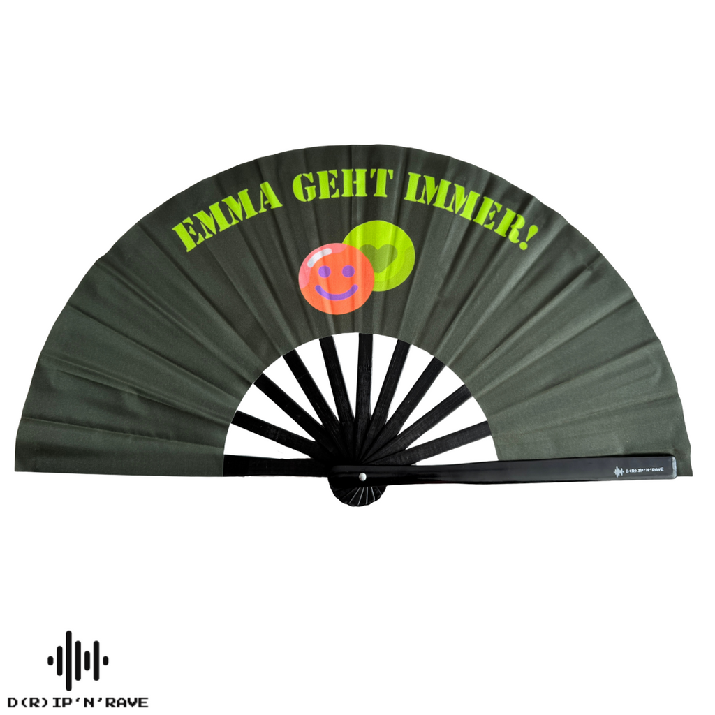 Großer faltbarer UV GLOW Handfächer Bambus Holz– faltbar, bunt, mit leicht grünlichem Schimmer – perfekt für Rave, Festival, EDM, Pride, Club, Party, Tanz, Performance