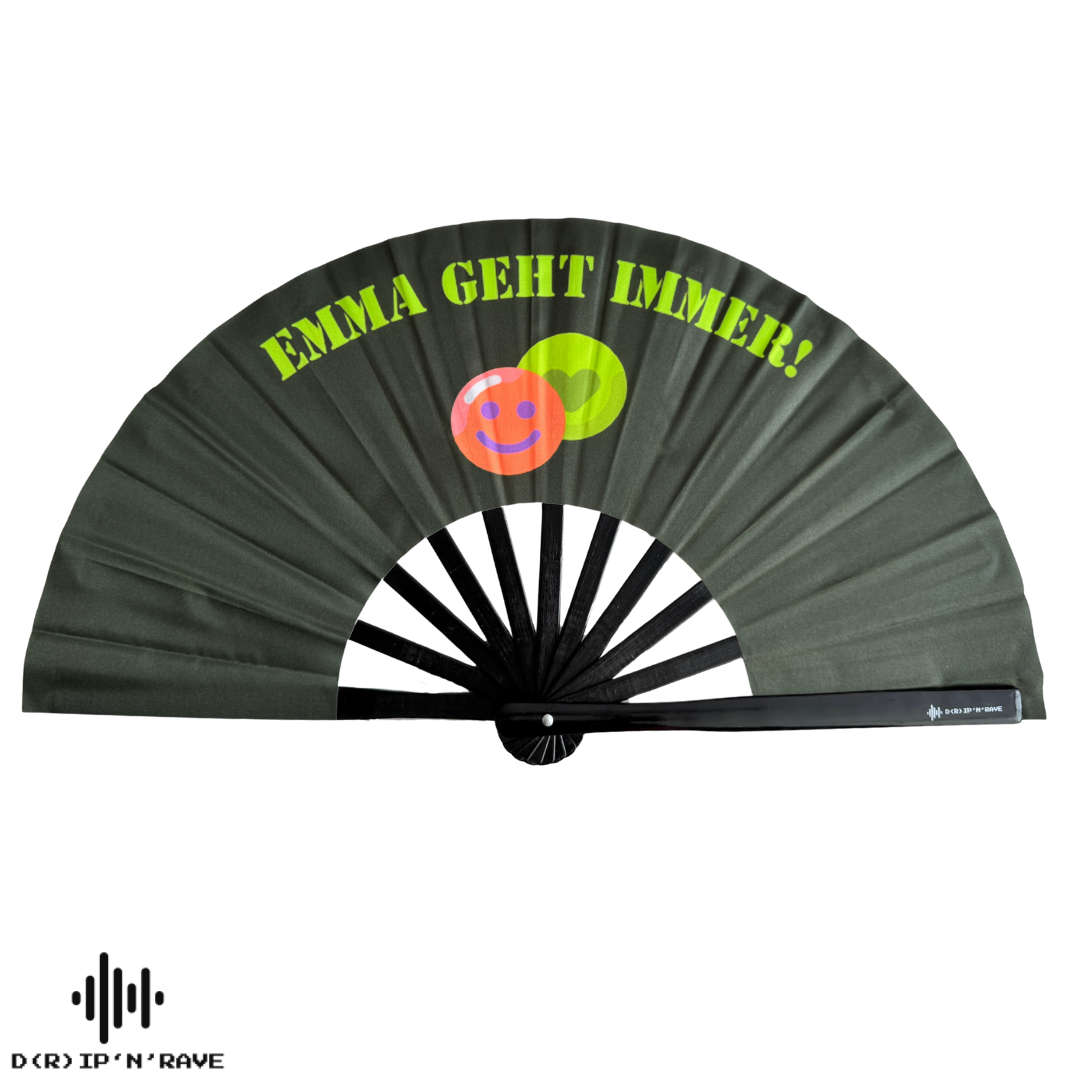 Großer faltbarer UV GLOW Handfächer Bambus Holz– faltbar, bunt, mit leicht grünlichem Schimmer – perfekt für Rave, Festival, EDM, Pride, Club, Party, Tanz, Performance