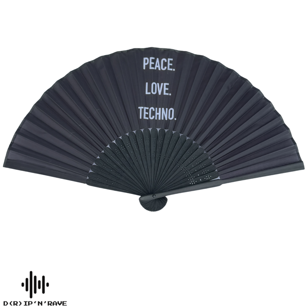 2 Pack Set Techno Rave Handfächer - Fächer klein stabil schwarz Bambus Holz - Hand Fan Sommer Asiatische Deko für Party, Club, Festival, Rave