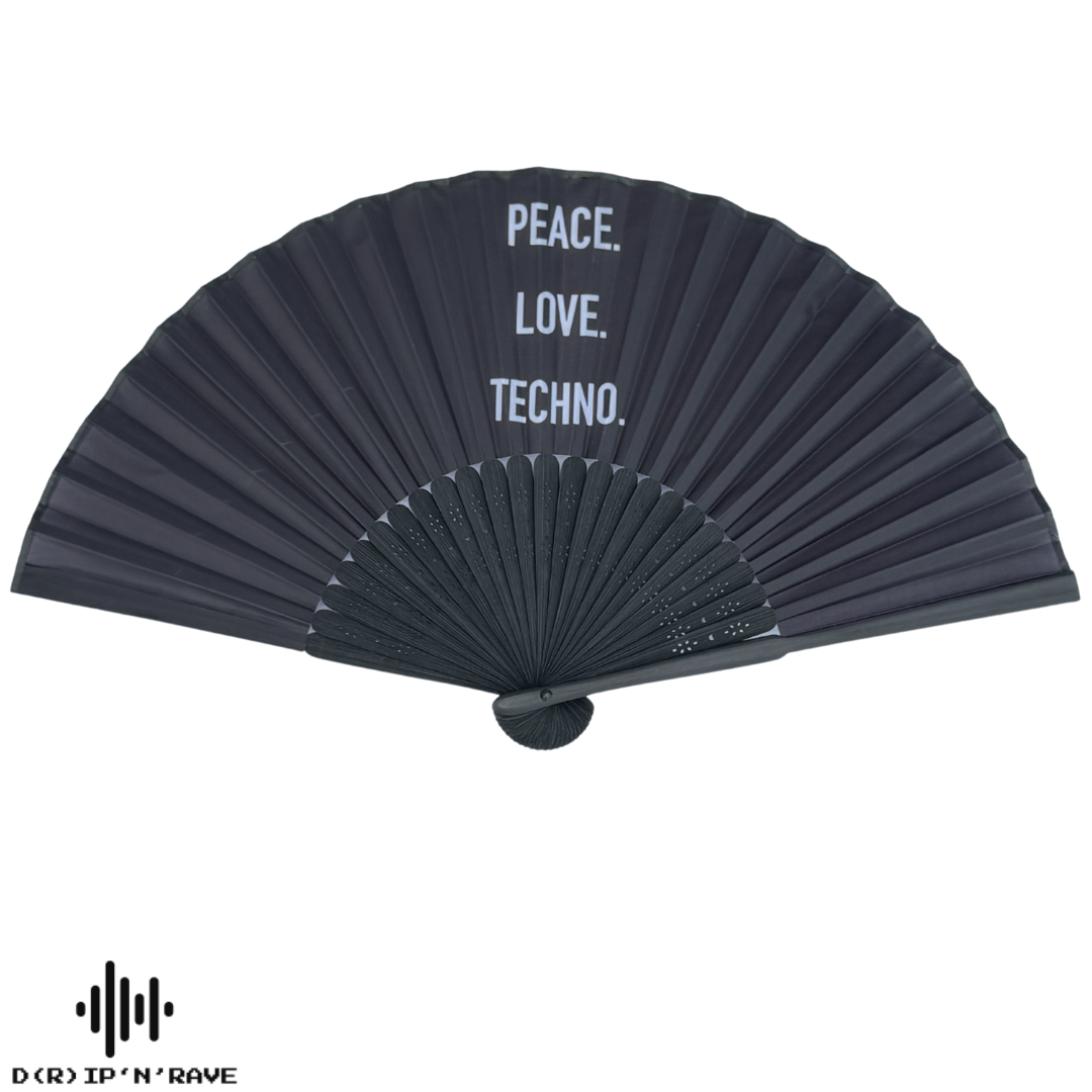 2 Pack Set Techno Rave Handfächer - Fächer klein stabil schwarz Bambus Holz - Hand Fan Sommer Asiatische Deko für Party, Club, Festival, Rave