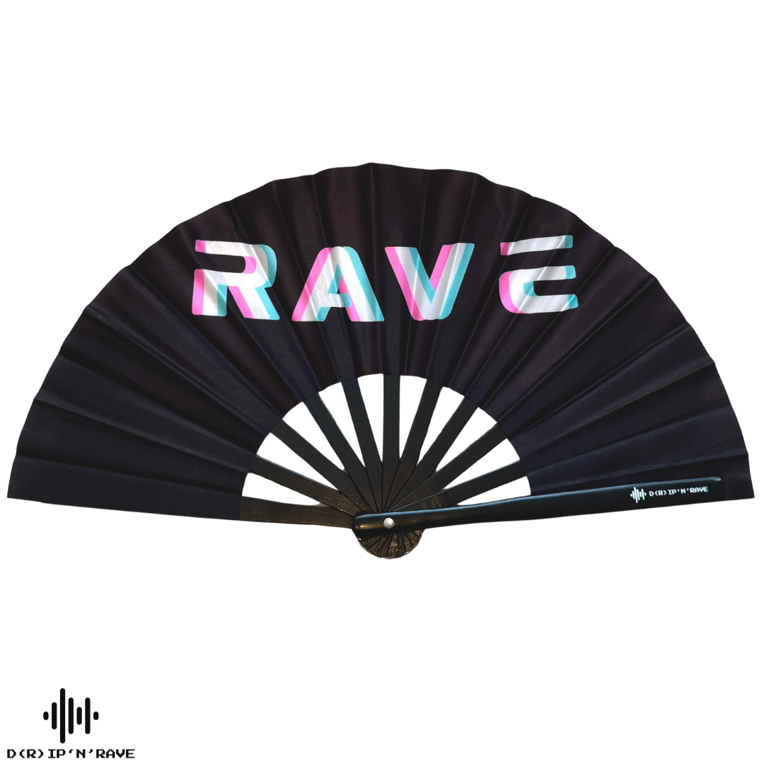 Fächer Rave - XXL Handfächer- Hand fan – Das Must-Have Accessoire für Rave Techno und Festivals: Fächer Stabil Bambus Holz Schwarz Faltbar und Groß