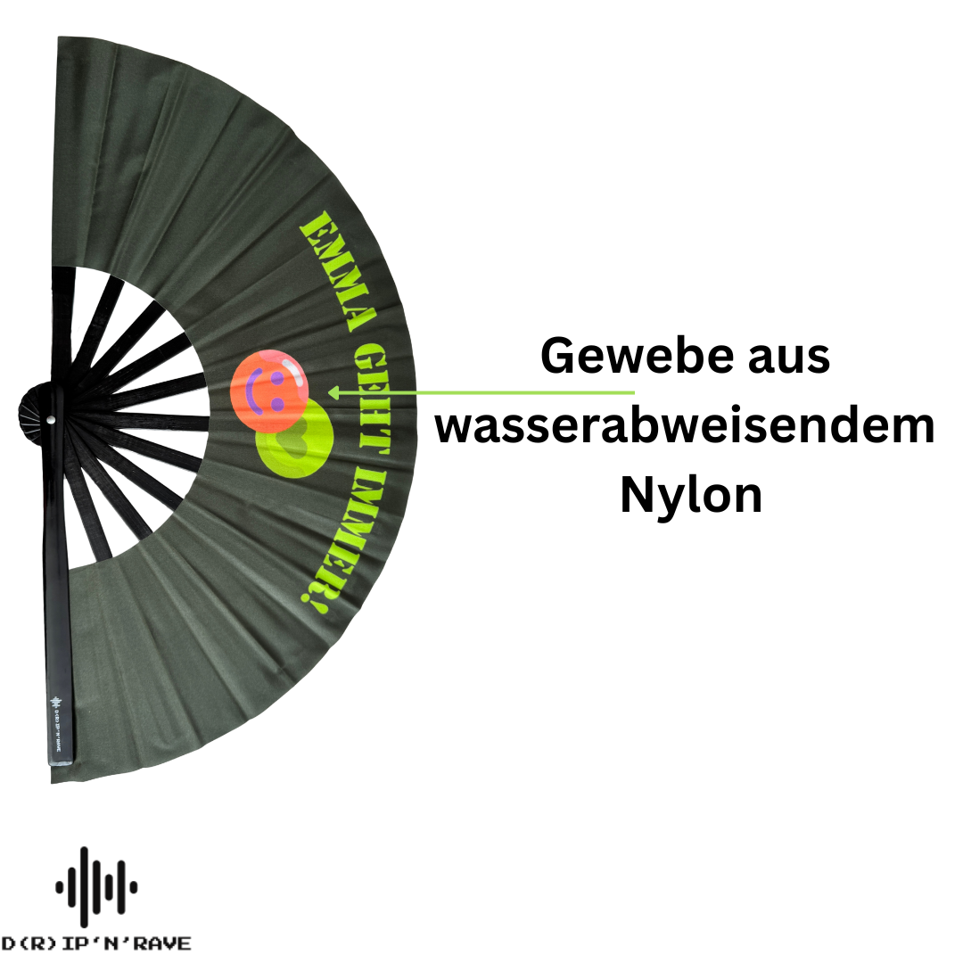 Großer faltbarer UV GLOW Handfächer Bambus Holz– faltbar, bunt, mit leicht grünlichem Schimmer – perfekt für Rave, Festival, EDM, Pride, Club, Party, Tanz, Performance