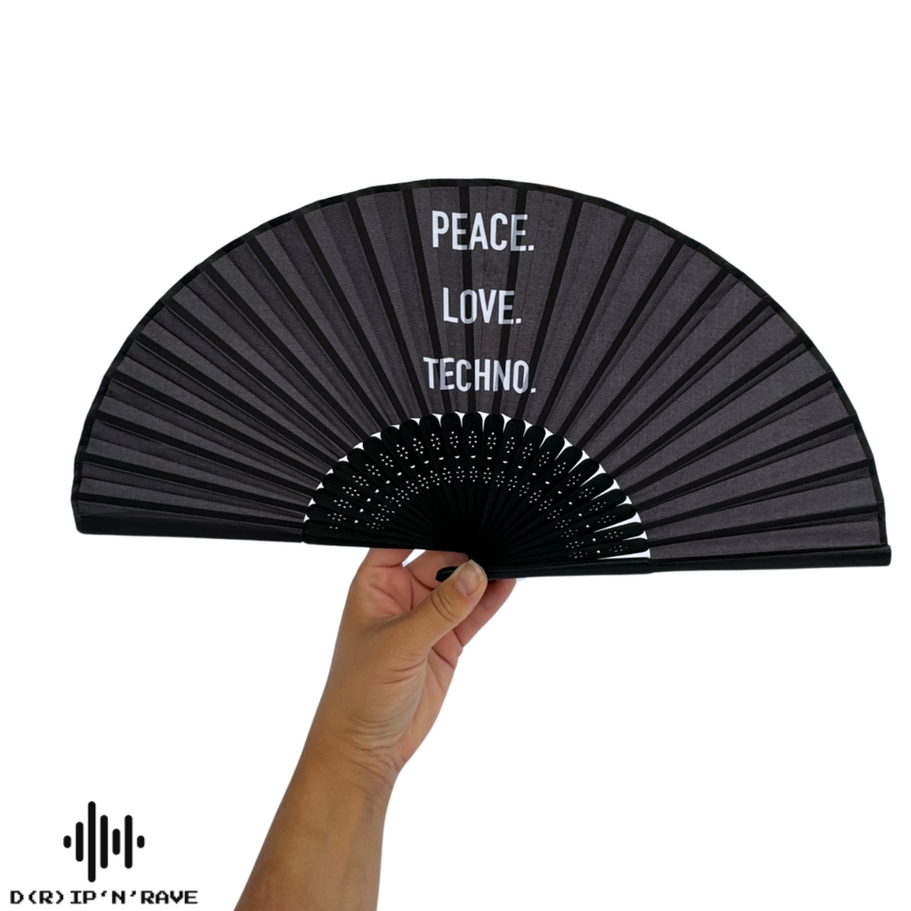 2 Pack Set Techno Rave Handfächer - Fächer klein stabil schwarz Bambus Holz - Hand Fan Sommer Asiatische Deko für Party, Club, Festival, Rave