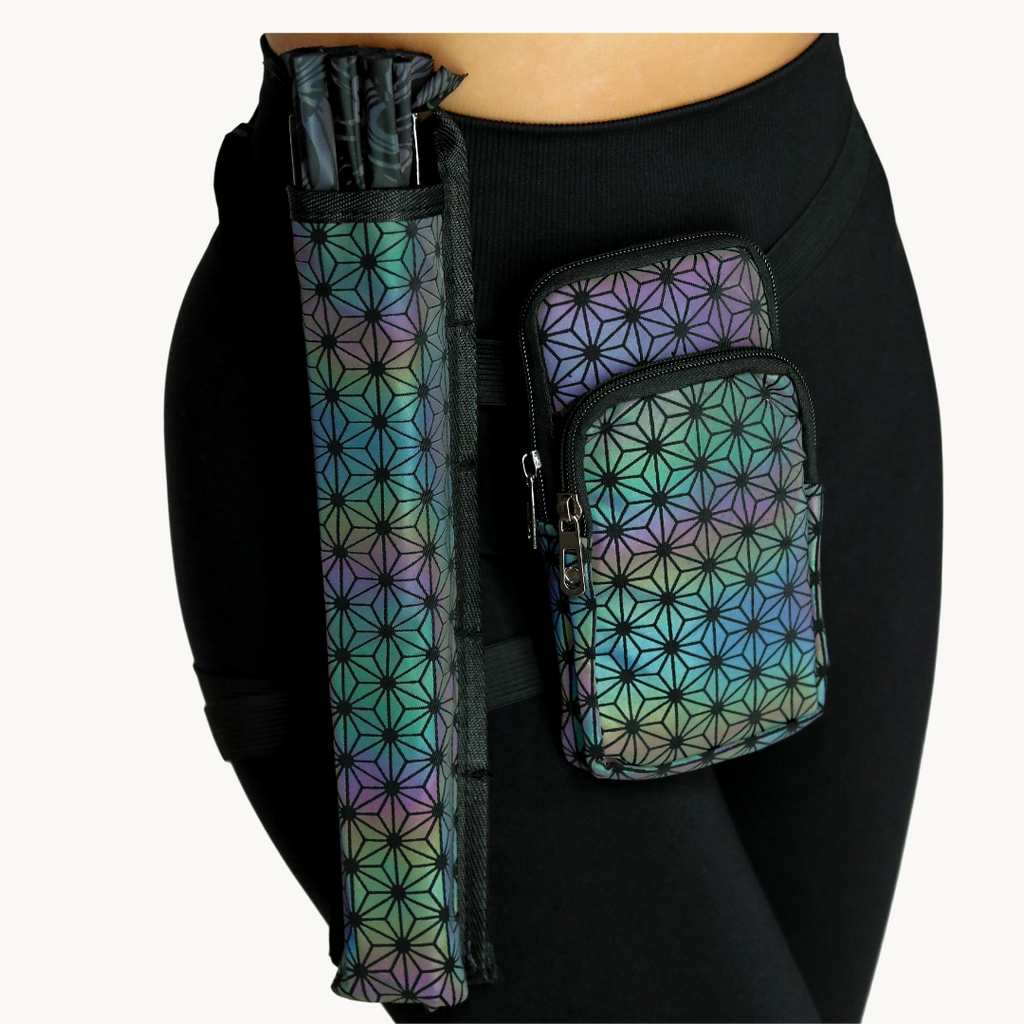 Hüfttasche mit Handfächer Halter - Arm oder Beinband - Schnalle Reißverschlüsse -  Wasserdicht -  Damen Herren Unisex -  Festival Rave Techno Party Pride Club