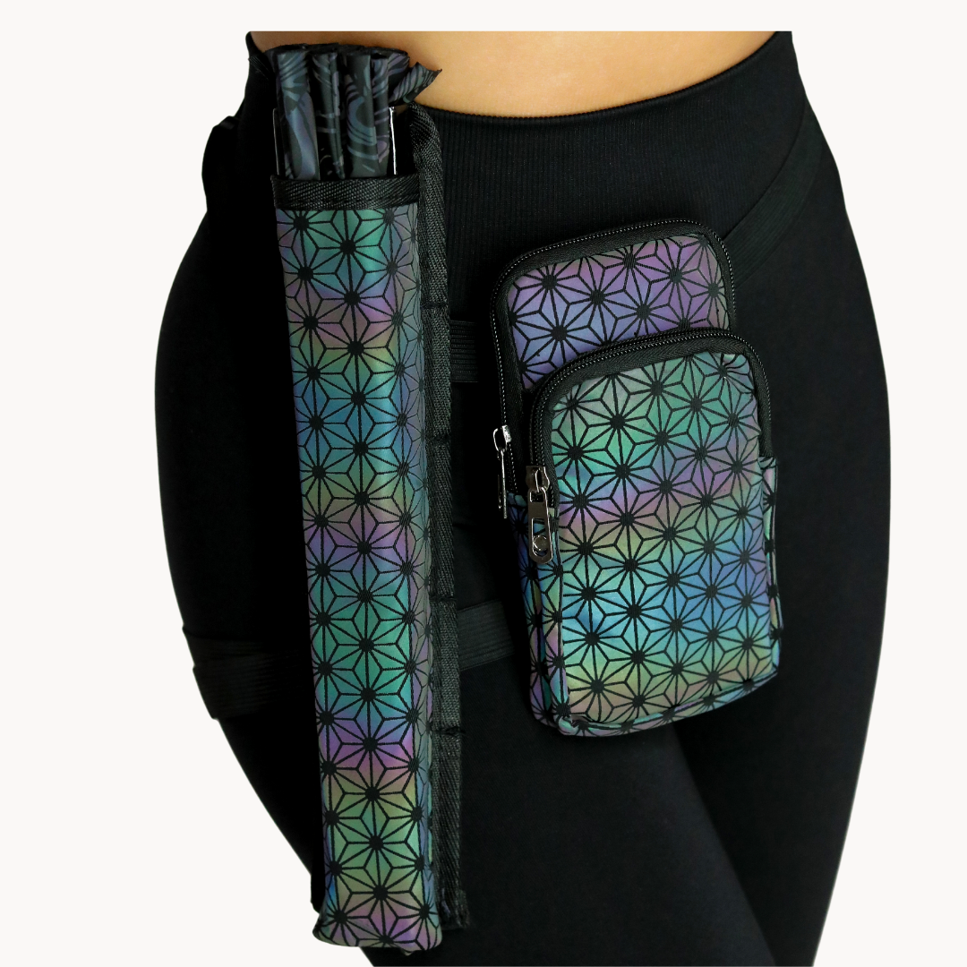 Hüfttasche mit Handfächer Halter - Arm oder Beinband - Schnalle Reißverschlüsse -  Wasserdicht -  Damen Herren Unisex -  Festival Rave Techno Party Pride Club