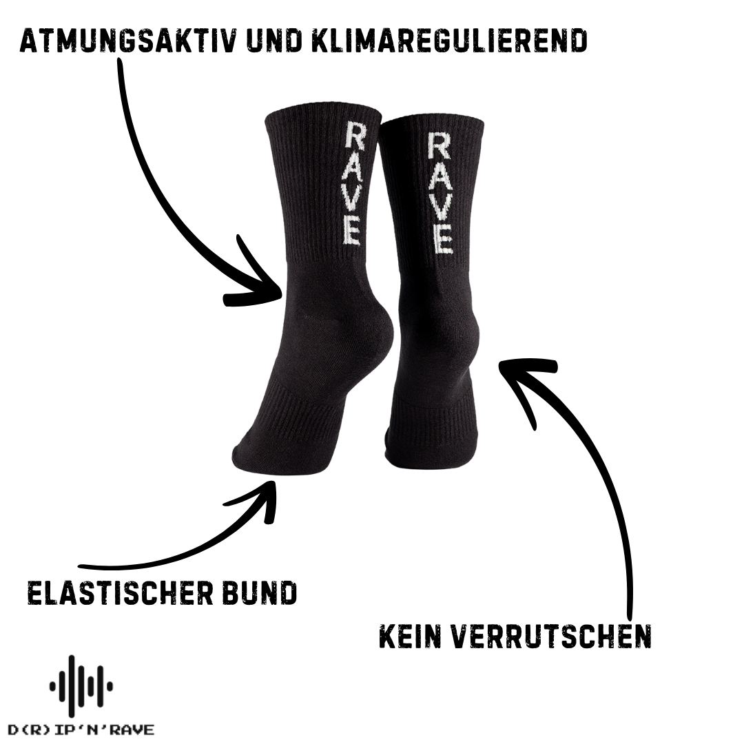 2 Paar Rave Techno Socken Unisex – Techno Festival Socken für Damen & Herren – Bequeme Baumwoll-Tennissocken als Outfit Accessoire für Club & EDM Party