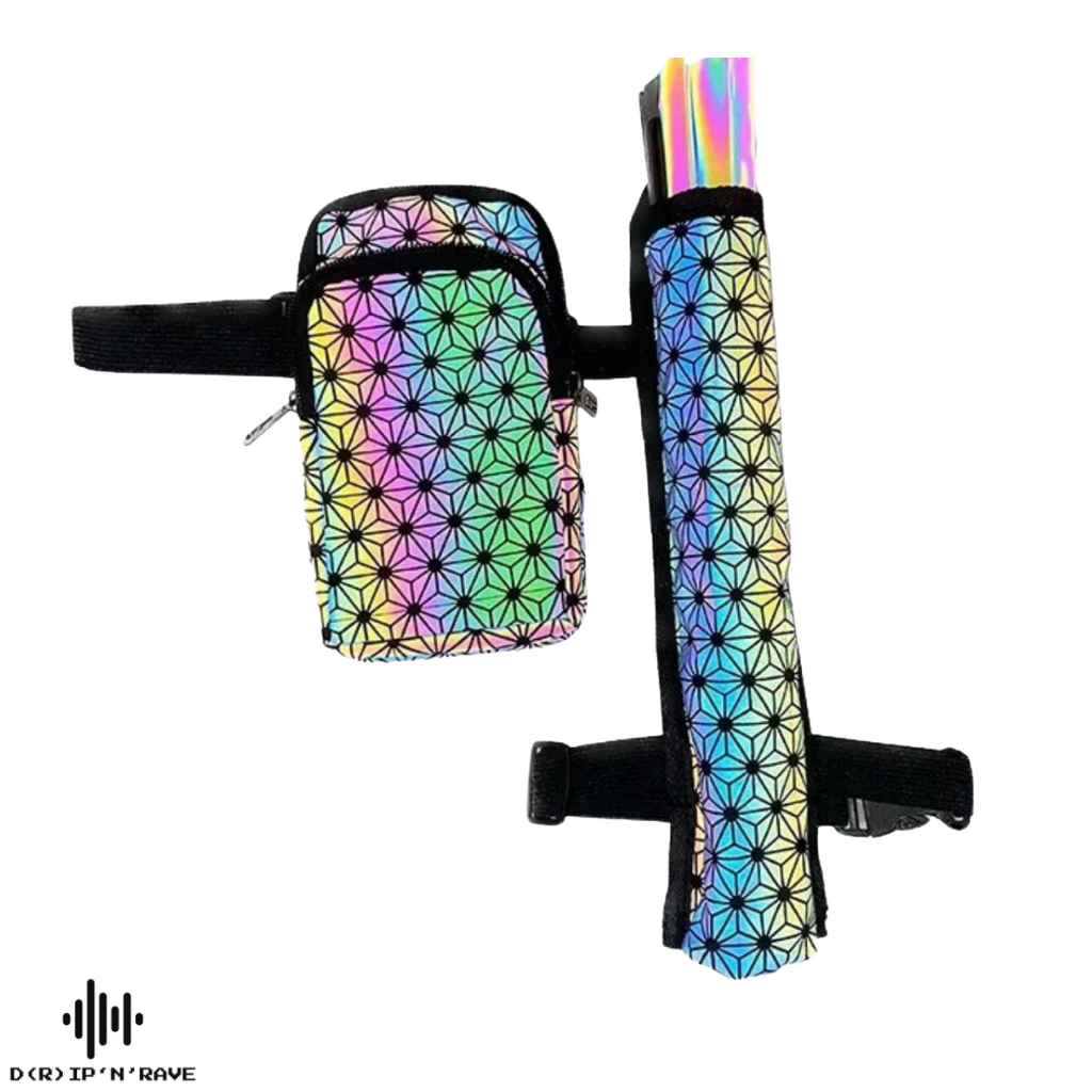 Hüfttasche mit Handfächer Halter - Arm oder Beinband - Schnalle Reißverschlüsse -  Wasserdicht -  Damen Herren Unisex -  Festival Rave Techno Party Pride Club