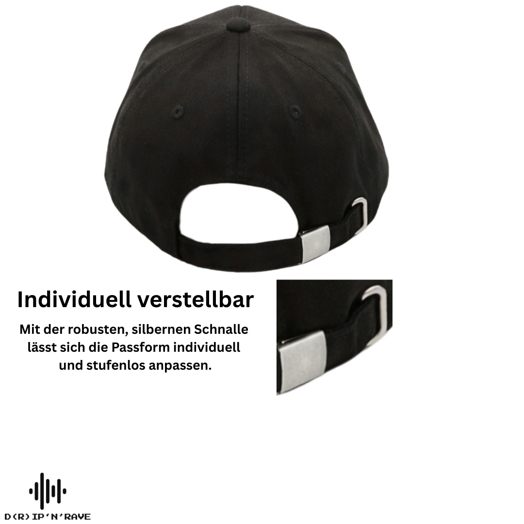 Cap Unisex Schwarz „Where’s Moly?“ – Glow in The Dark Stickerei, leuchtet im Dunkeln – Festival Rave Techno Accessoires Outfit Herren Damen