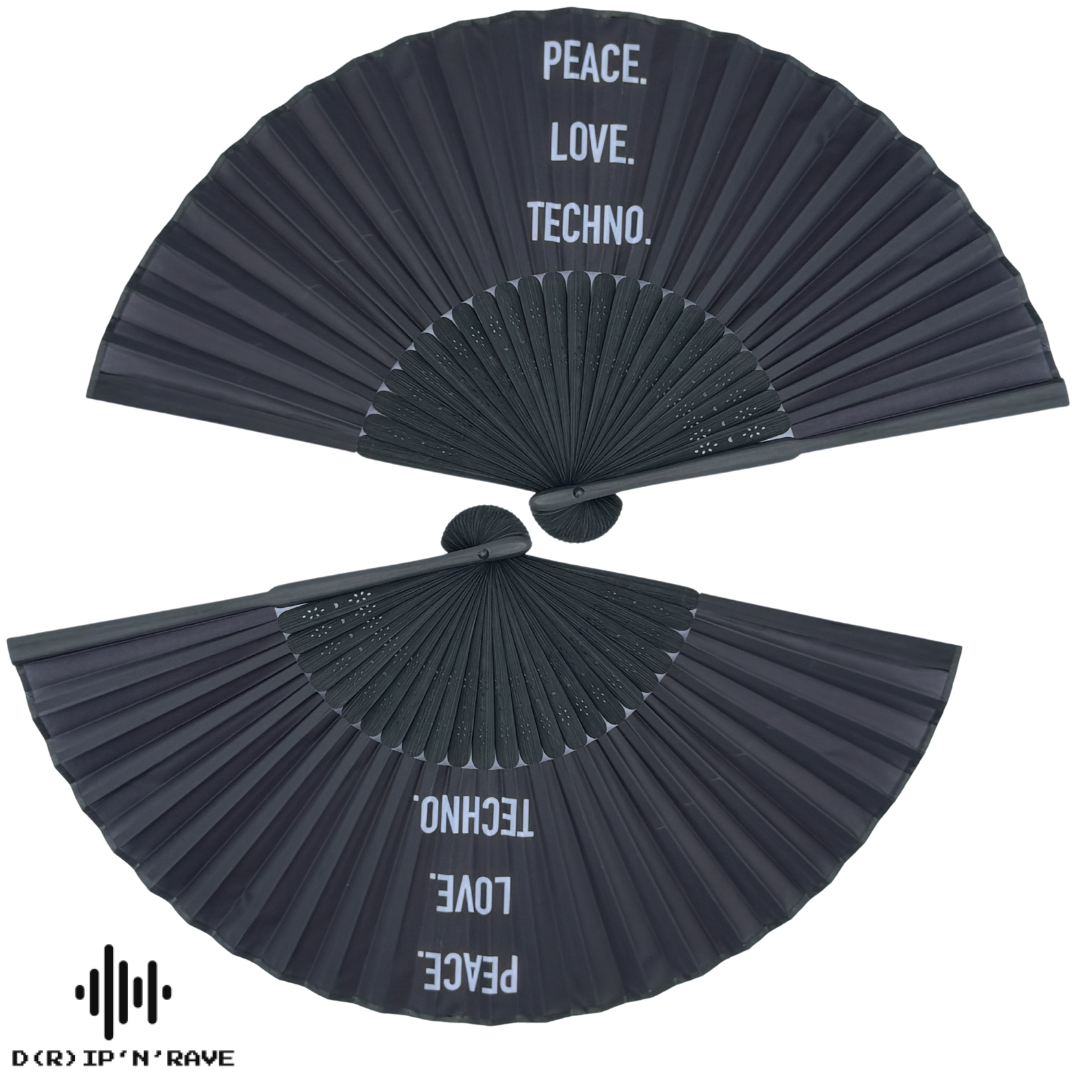2 Pack Set Techno Rave Handfächer - Fächer klein stabil schwarz Bambus Holz - Hand Fan Sommer Asiatische Deko für Party, Club, Festival, Rave