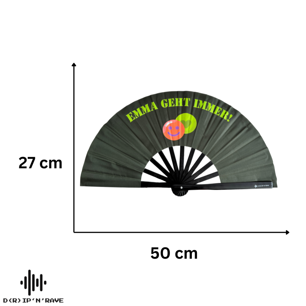 Großer faltbarer UV GLOW Handfächer Bambus Holz– faltbar, bunt, mit leicht grünlichem Schimmer – perfekt für Rave, Festival, EDM, Pride, Club, Party, Tanz, Performance