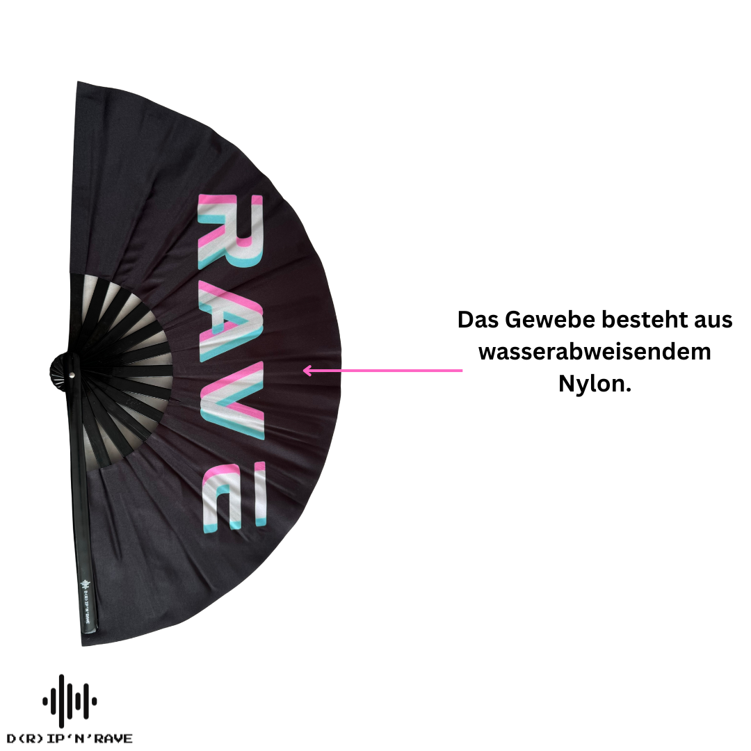 Fächer Rave - XXL Handfächer- Hand fan – Das Must-Have Accessoire für Rave Techno und Festivals: Fächer Stabil Bambus Holz Schwarz Faltbar und Groß