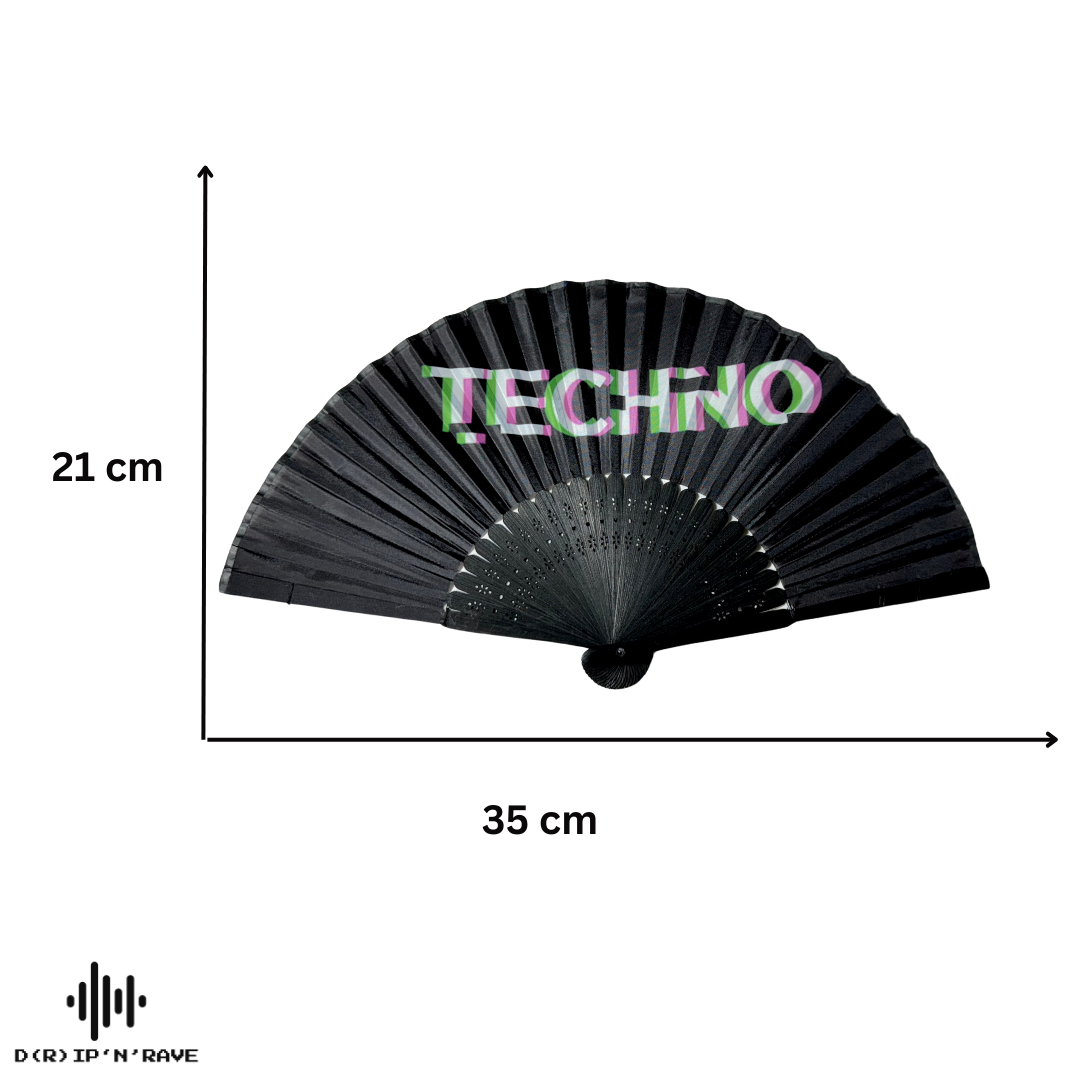 2 Pack Set Techno Rave Handfächer - Fächer klein stabil schwarz Bambus Holz - Sommer  Hand Fan Asiatische Deko für Geburtstag, Party, Club, Festival, Rave