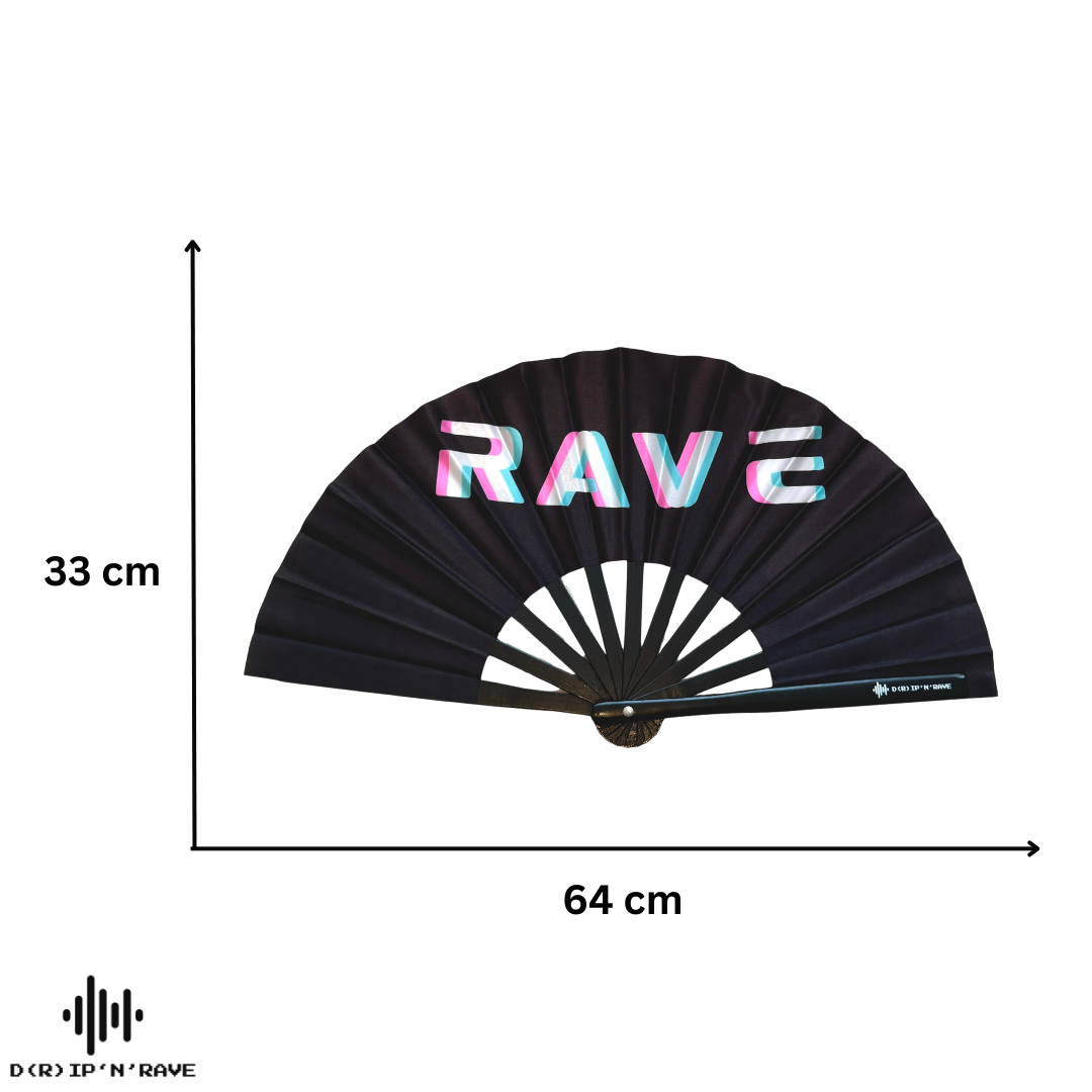 Fächer Rave - XXL Handfächer- Hand fan – Das Must-Have Accessoire für Rave Techno und Festivals: Fächer Stabil Bambus Holz Schwarz Faltbar und Groß