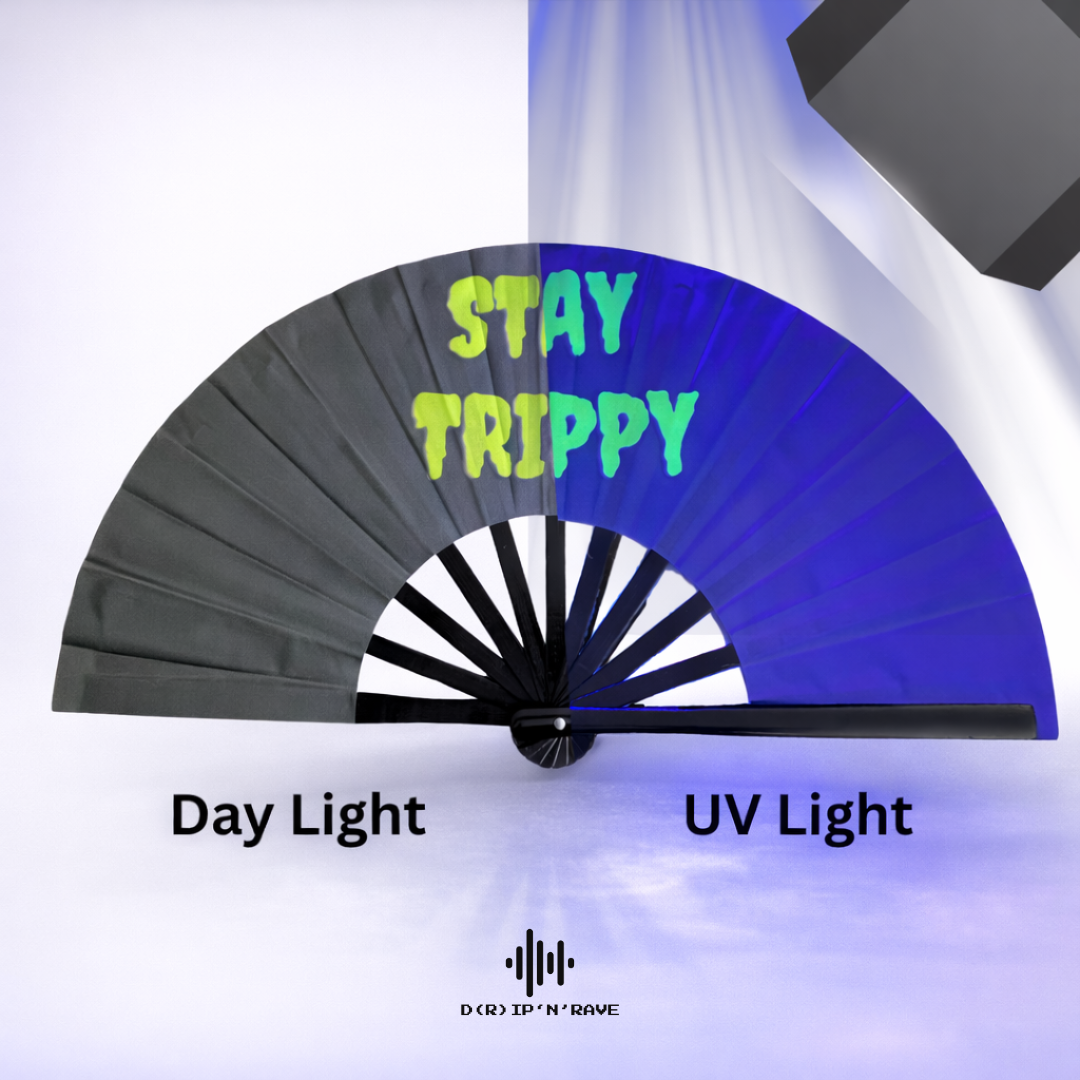 Festival Handfächer XL–Stay Trippy–großer faltbarer Handfächer aus Bambus Bild 3 - D(R)IP'N'RAVE