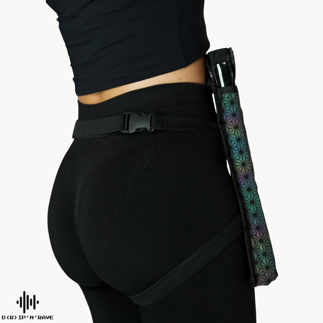 Hüfttasche mit Handfächer Halter - Arm oder Beinband - Schnalle Reißverschlüsse -  Wasserdicht -  Damen Herren Unisex -  Festival Rave Techno Party Pride Club
