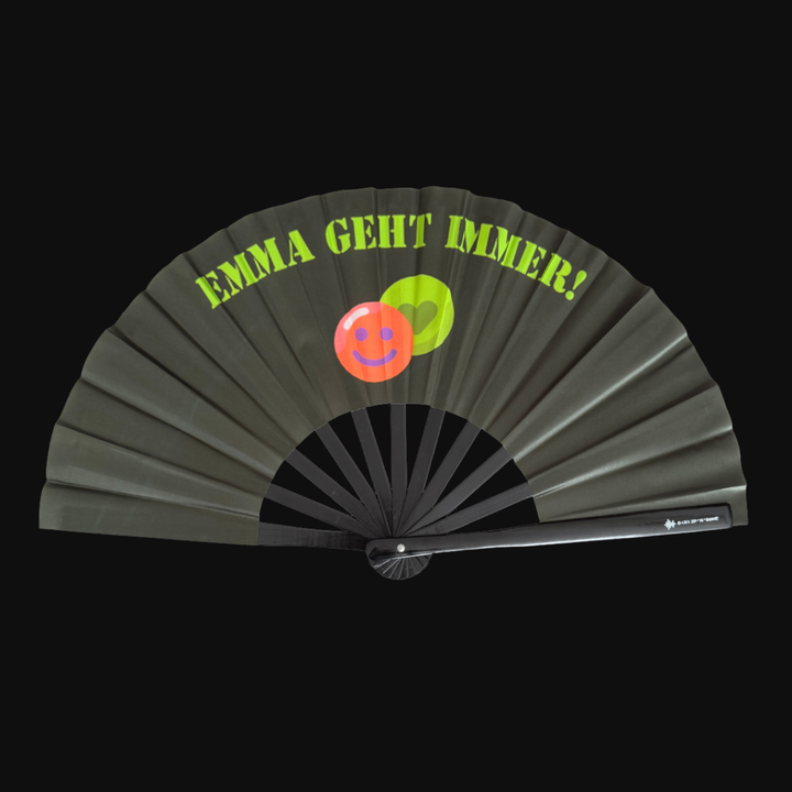 Großer Rave Fächer UV Glow – faltbarer Techno Handfächer aus Bambus Holz Festival Fächer