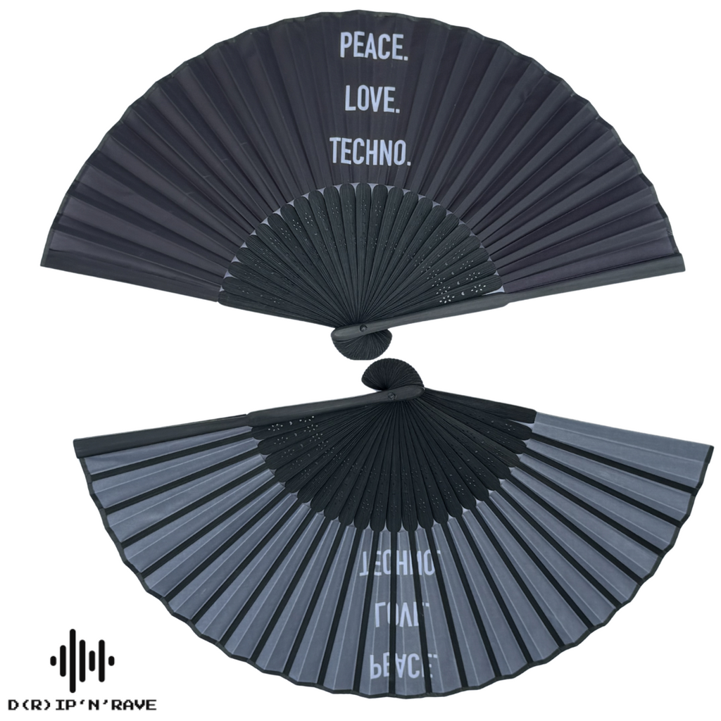 2 Pack Set Techno Rave Handfächer - Fächer klein stabil schwarz Bambus Holz - Hand Fan Sommer Asiatische Deko für Party, Club, Festival, Rave