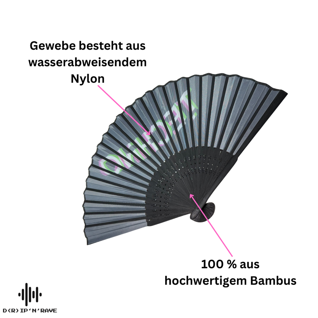2 Pack Set Techno Rave Handfächer - Fächer klein stabil schwarz Bambus Holz - Sommer  Hand Fan Asiatische Deko für Geburtstag, Party, Club, Festival, Rave