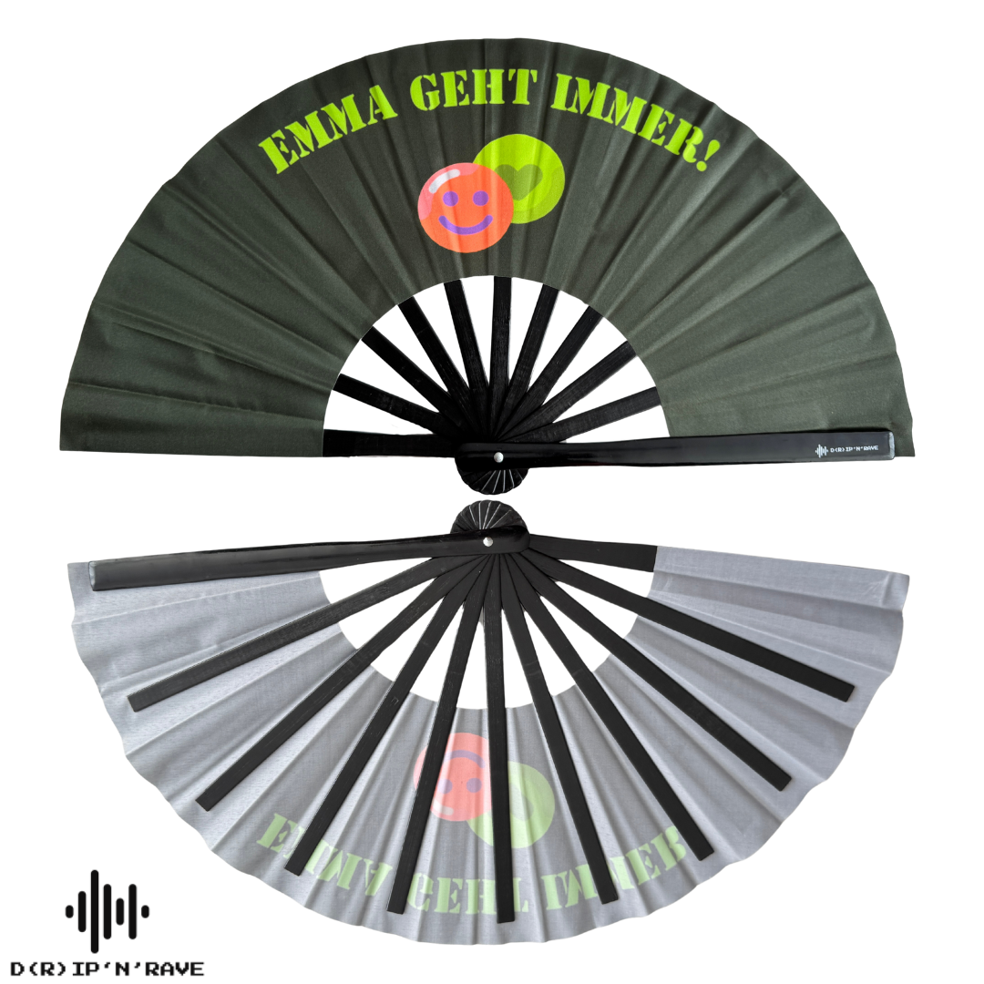 Großer faltbarer UV GLOW Handfächer Bambus Holz– faltbar, bunt, mit leicht grünlichem Schimmer – perfekt für Rave, Festival, EDM, Pride, Club, Party, Tanz, Performance