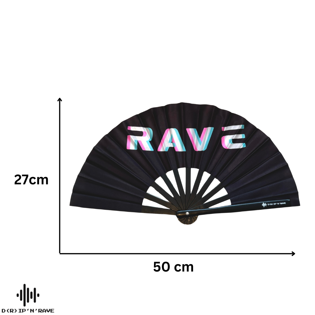 Fächer Rave - XXL Handfächer- Hand fan – Das Must-Have Accessoire für Rave Techno und Festivals: Fächer Stabil Bambus Holz Schwarz Faltbar und Groß