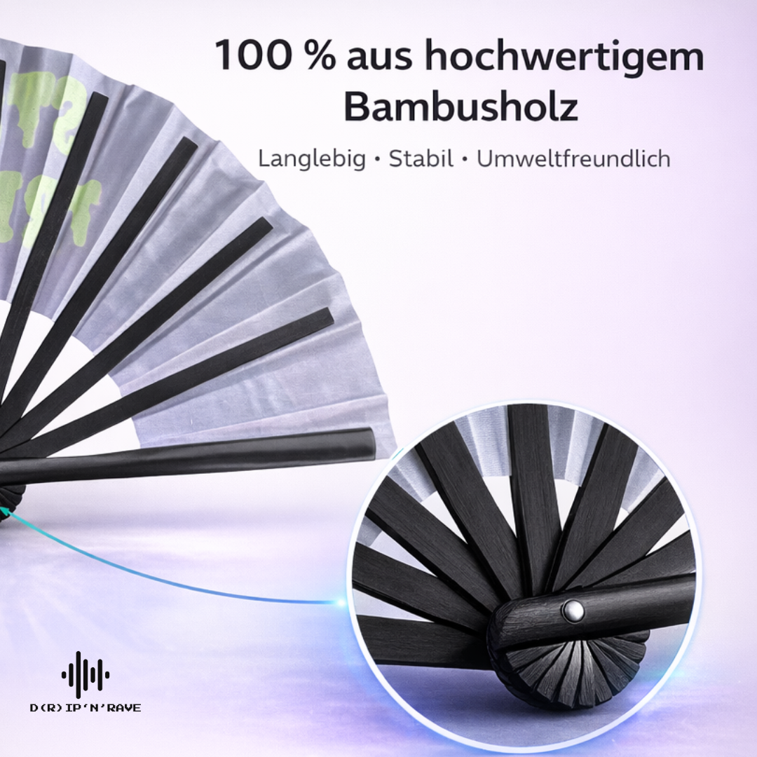 Festival Handfächer XL–Stay Trippy–großer faltbarer Handfächer aus Bambus Bild 7 - D(R)IP'N'RAVE