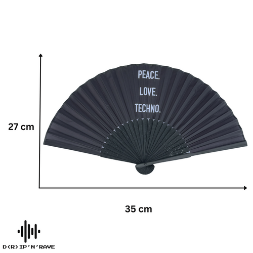 2 Pack Set Techno Rave Handfächer - Fächer klein stabil schwarz Bambus Holz - Hand Fan Sommer Asiatische Deko für Party, Club, Festival, Rave