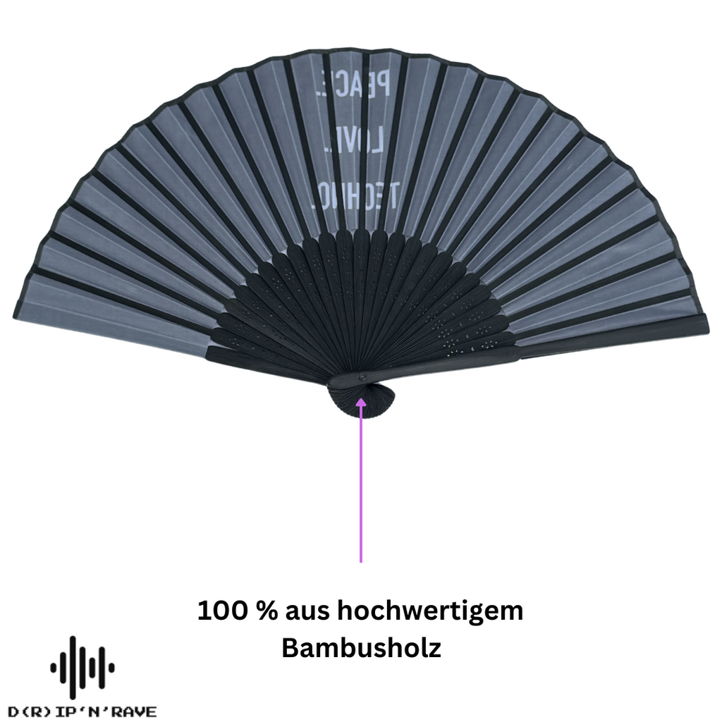2 Pack Set Techno Rave Handfächer - Fächer klein stabil schwarz Bambus Holz - Hand Fan Sommer Asiatische Deko für Party, Club, Festival, Rave