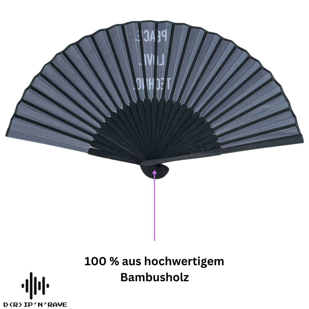 2 Pack Set Techno Rave Handfächer - Fächer klein stabil schwarz Bambus Holz - Hand Fan Sommer Asiatische Deko für Party, Club, Festival, Rave