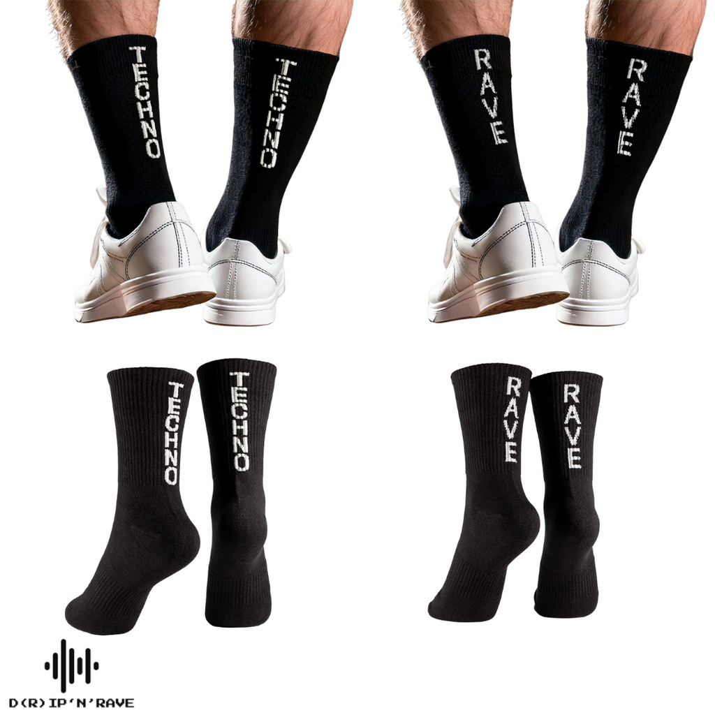 2 Paar Rave Techno Socken Unisex – Techno Festival Socken für Damen & Herren – Bequeme Baumwoll-Tennissocken als Outfit Accessoire für Club & EDM Party