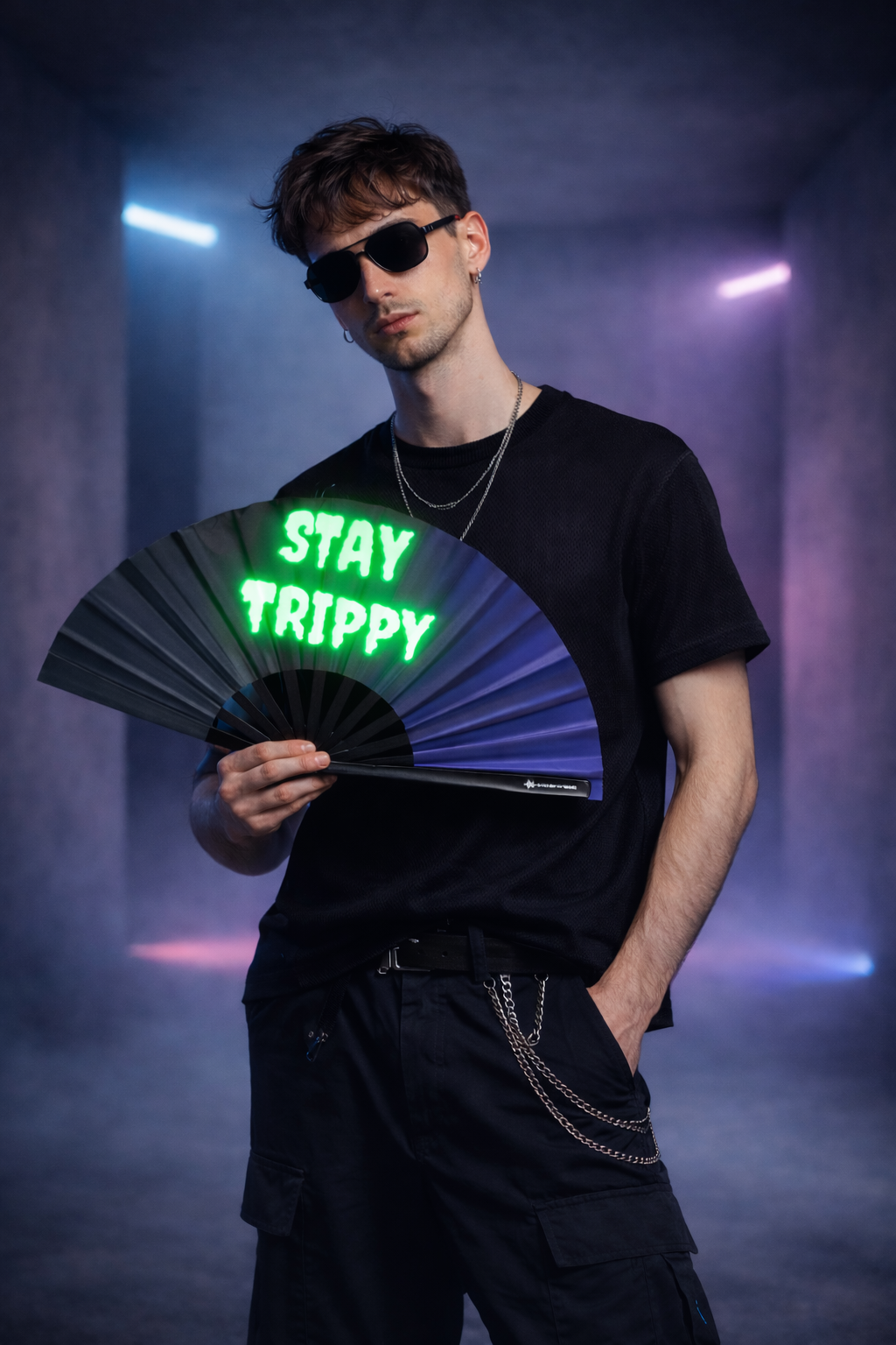Festival Handfächer XL–Stay Trippy–großer faltbarer Handfächer aus Bambus Bild 9 - D(R)IP'N'RAVE